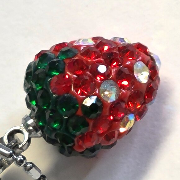 Kids or Teens Red And Dark Green Strawberry Pendant with 18K Silver Necklace - Picture 3 of 13